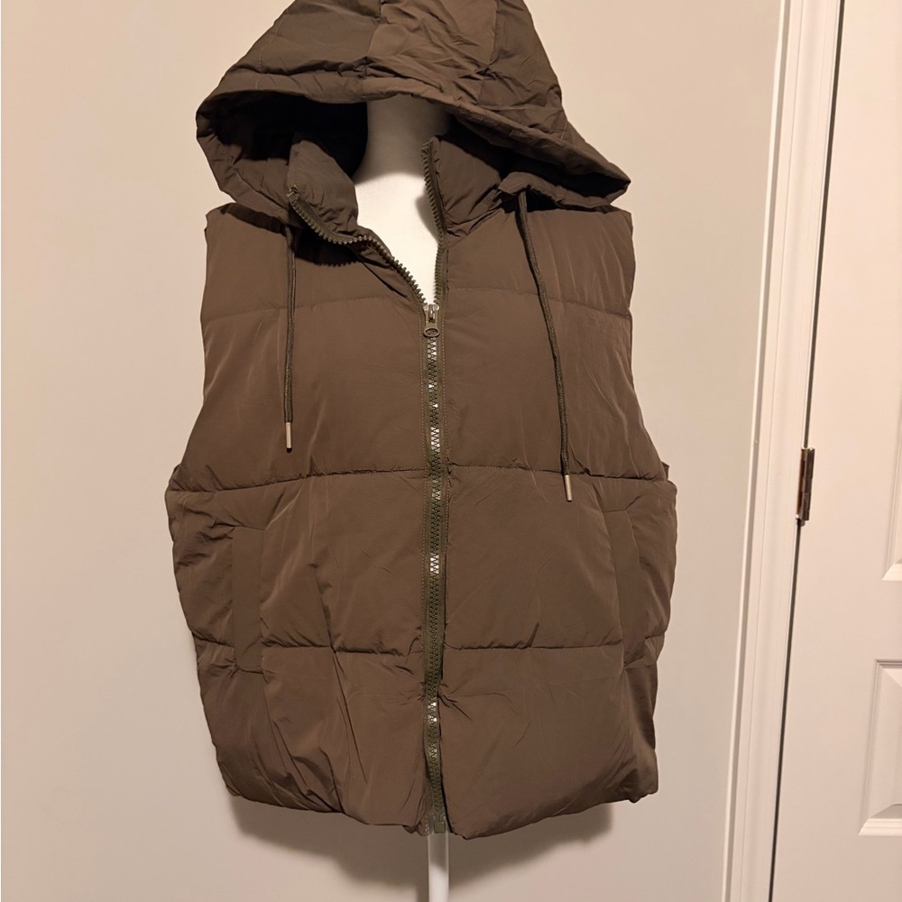 Brown Hooded Puffer Vest